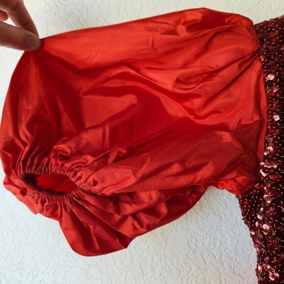 Vintage 40s 50s Red Sequin Burlesque USO Showgirl Chorus Bow Stage Costume XS - Picture 10 of 11